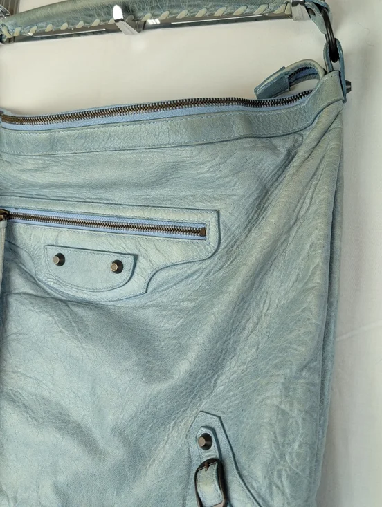 Balenciaga Leather Day Hobo Bag Light Blue Green Purse Shoulder Bag - Picture 11 of 16